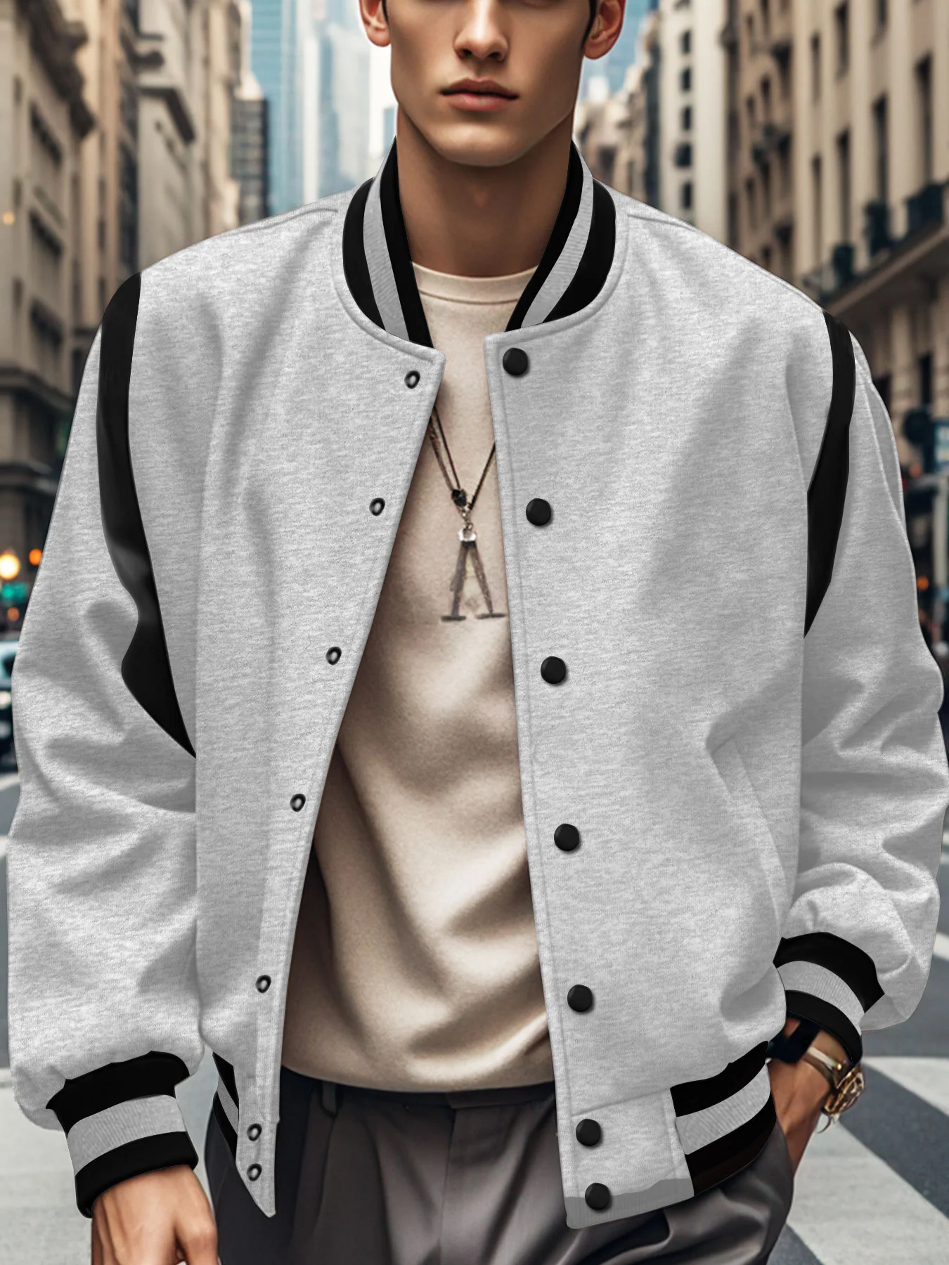 Wool cardigan with buttoned buttons baseball jacket